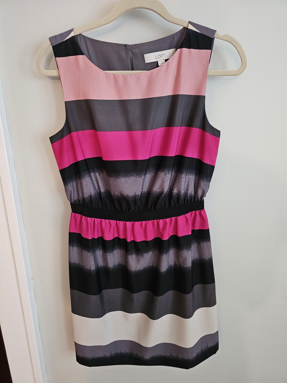 EUC Loft Women's Striped Pink and Gray Sleeveless Dress Size Small